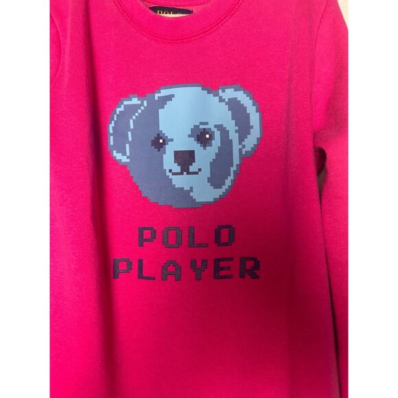 Polo Ralph Lauren Girls Small Pink Bear Sweatshirt Dress Polo Player Logo Casual - Picture 2 of 5